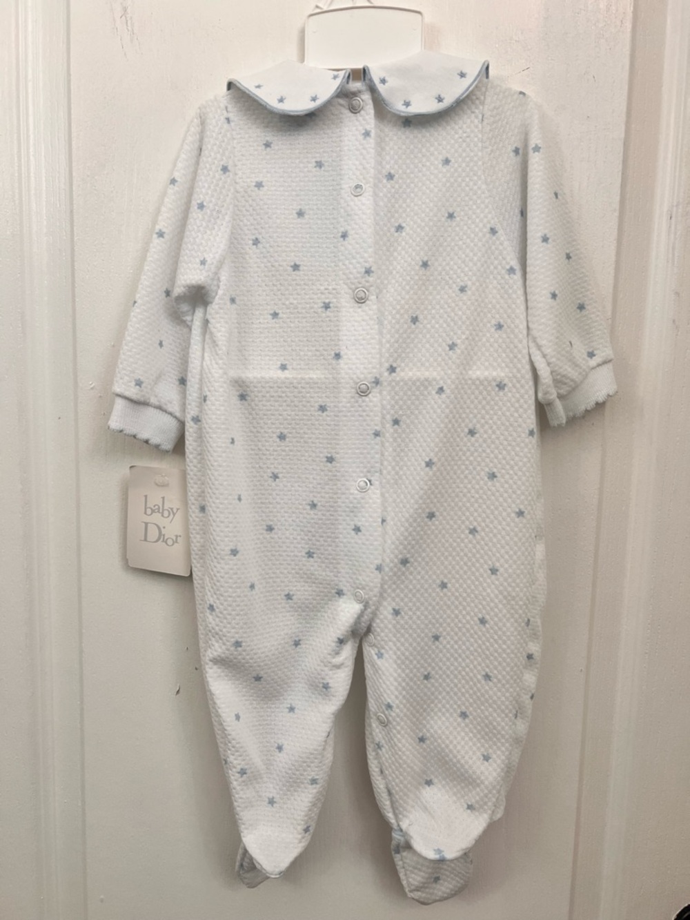 VTG Dior Baby White One-Piece Light Blue Sailboat & Bear & Logo Large 18-23 lbs. - Picture 10 of 15
